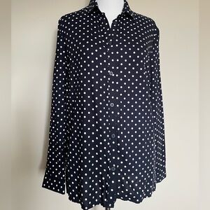NEW H&M Divided Women's Navy Blue and White Polka Dot Blouse Size 6